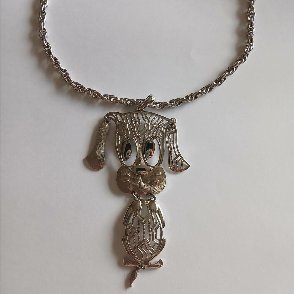 Chunky‎ silver puppy dog statement necklace